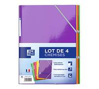 OXFORD Lot de 4 Chemises 3 Rabats Color Life A4 avec Elastique Couverture Carte Pelliculée Coloris Assortis