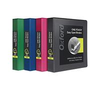 Oxford Lot de 4 classeurs à 3 anneaux, anneaux en D de 3,8 cm, faciles à ouvrir, charnières durables, antiadhésifs, sans PVC, couleurs assorties, 79907