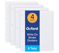Oxford Lot de 4 intercalaires avec 8 onglets chacun, blancs, 21,6 x 27,9 cm, pré-perforés pour classeur à 3 anneaux, pour l'école, la maison et le bureau