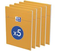 OXFORD Lot de 5 Bloc-Notes Orange A4 Grands Carreaux Seyès 80 Feuilles Agrafées Couverture Carte Enduite Orange