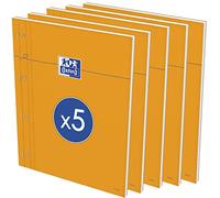 OXFORD Lot de 5 Bloc-Notes Perforé Orange A4+ Petits Carreaux 5mm Margés 80 Feuilles Agrafées Côté Couverture Carte Enduite Orange