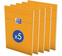 OXFORD Lot de 5 Bloc-Notes Perforé Orange A4+ Petits Carreaux 5mm Margés 80 Feuilles Agrafées Couverture Carte Enduite Orange