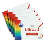 Oxford, Lot de 5 blocs de dessin A5 Blanc 20 feuilles 130 g Couverture souple Contre Rigide Spirale