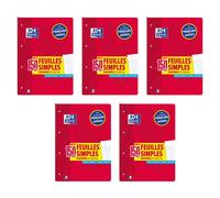 Oxford Lot De 5 Blocs De Feuilles Simples Détachable Perforés A4 Grand Carreaux 90g 150 Pages
