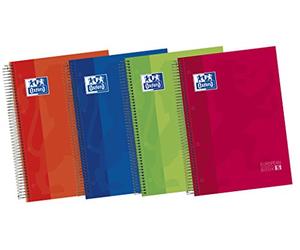 Oxford, Lot de 5 cahiers A4 microperforés, 120 Feuilles, Couvercle extrudé et Spirale, 5 Bandes de Couleur, Grille 5 x 5, Couleurs Assorties.