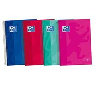 Oxford, Lot de 5 cahiers A4 Microperforés avec 5 bandes colorées, couverture extra rigide, spirale, A4+, 120 feuilles blanches, couleurs assorties.