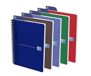 OXFORD Lot De 5 Cahiers Essentials A5 180 Pages Petits Carreaux Reliure Spirale Couverture Carte Coloris Assortis