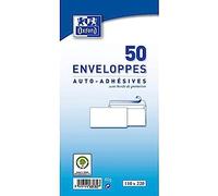 OXFORD Lot de 50 Enveloppes Auto-Adhésives 11x22cm Papier 80g Blanc