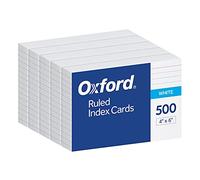 Oxford Lot de 500 fiches intercalaires 4 x 6, lignées sur le devant, vierges au dos, blanc, 5 paquets de 100 cartes emballées sous film rétractable (40178)