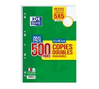 OXFORD Lot de 500 Pages Copies Doubles Perforées A4 (21 x 29,7cm) 90g Petits Carreaux 5x5mm - Maxi Pack