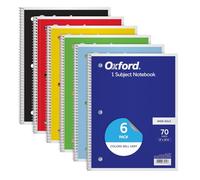 Oxford Lot de 6 carnets à spirale, 1 sujet, papier ligné large, 20,3 x 26,7 cm, bleu, jaune, rouge, bleu clair, vert et noir, 70 feuilles (65010)