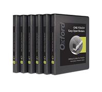 Oxford Lot de 6 classeurs à 3 anneaux, anneaux en D faciles à ouvrir de 1,3 cm, couvertures de classeur sur 3 côtés, charnière durable, antiadhésif, sans PVC, noir (79901)