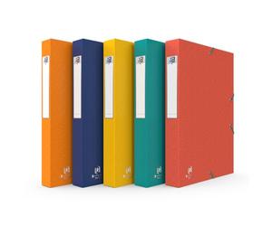 OXFORD Lot de 9 Boîtes Capacité Standard Bicolor Recyc+ 24x32 Dos 40mm avec Elastique Couverture Carte Coloris Assortis