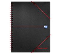 Oxford Meeting Book Cahier relié à spirales Couverture en polypropylène avec chemise élastique perforée et pochette 3 rabats Noir/rouge A4+