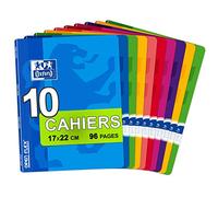 Oxford OpenFlex - Lot de 10 Cahiers 17 x 22cm 96 Pages Grands Carreaux Seyes Couverture Polypro Ouverture Facile Coloris Assortis