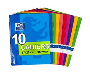 Oxford OpenFlex - Lot de 10 Cahiers 17 x 22cm 96 Pages Grands Carreaux Seyes Couverture Polypro Ouverture Facile Coloris Assortis