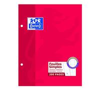 OXFORD Pack de 100 Feuilles Simples Perforées Grands Carreaux Seyès 90 g 17x22 cm Blanc