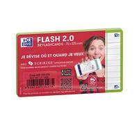 OXFORD Paquet de 32 Fiches Bristol flashcards 2.0 Non Perforées 75x125 mm A7 ligné vert