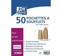OXFORD Paquet de 50 pochettes kraft auto-adhesives 120g format 275x365 mm, soufflet 30 mm