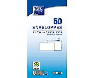 OXFORD Pqt de 50 Enveloppe auto-adhésive 110x220 80g Blanc