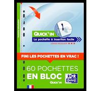 OXFORD Quick'in Bloc de 60 Pochettes Plastiques A4 Perforées insertion facile pour usage régulier