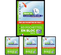 OXFORD Quick'in Bloc de 60 Pochettes Plastiques A4 Perforées insertion facile pour usage régulier (Lot de 4)
