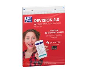 OXFORD Revision 2.0 Lot de 50 Fiches bristol format A5 (14, 8 x 21cm) petits carreaux Recto/Verso - cadre Blanc