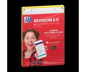 OXFORD Révision 2.0 Lot de 50 Fiches bristol perforées format A5 (14, 8 x 21cm) petits carreaux Recto/Verso - cadre Jaune