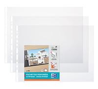 Oxford Sachet de 10 Pochettes Perforées A3 Paysage PVC Lisse Epaisseur 9/100ème Incolore