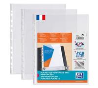 OXFORD Sachet de 10 Pochettes Perforées SM3 A4 PVC Lisse Epaisseur 10/100ème Incolore