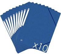 Oxford Topfile+ Lot de 10 Chemises Cartonnées 3 Rabats Format A4 fermeture Elastiques - Pochettes Couleur Bleu