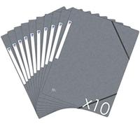 Oxford Topfile+ Lot de 10 Chemises Cartonnées 3 Rabats Format A4 fermeture Elastiques - Pochettes couleur Gris