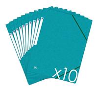 Oxford Topfile+ Lot de 10 Chemises Cartonnées 3 Rabats Format A4 fermeture Elastiques - Pochettes Couleur Bleu Aqua