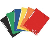 OXFORD TopFile+ Lot de 50 Chemises Cartonnées 3 Rabats Format A4 Fermeture Elastiques 6 Couleurs Assorties
