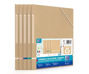 OXFORD Touareg 5 Pochettes Cartonnées 3 Rabats à élastique A4 Couverture carte Recy Beige & Liserets assortis