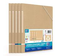 OXFORD Touareg 5 Pochettes Cartonnées 3 Rabats à élastique A4 Couverture carte Recyclée Beige & Liserets assortis