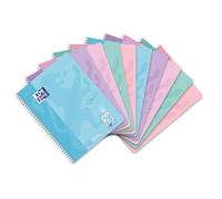 Oxford Touch Lot de 10 cahiers A4 quadrillés 80 feuilles 5 couleurs pastel | Linéature 28, avec bord intérieur et extérieur, perforé