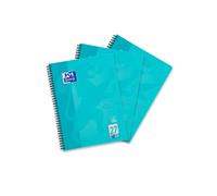 Oxford Touch Lot de 3 Bloc-notes ligné double marge 80 feuilles A4 Aqua