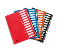 OXFORD Trieur 12 positions, couverture en carte lustrée 5/10ème, dos riveté. Format A4. Coloris assortis