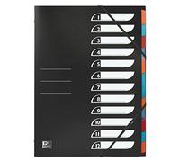 OXFORD Trieur Standard 12 Compartiments A4 Couverture Polypro Noir