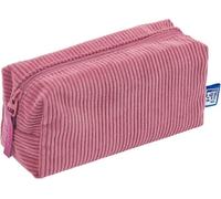 Oxford Trousse à Crayons en Velours côtelé, Pochette de Papeterie de 20 cm, Trousse de Maquillage avec Doublure Florale Rose foncé
