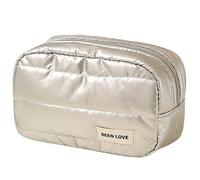 Oxford Trousse de toilette en tissu imperméable de grande capacité pour de multiples applications Sac à cosmétiques matelassé en polyuréthane, Argenté., Square bag M, Beauté de masse