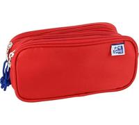 Oxford, Trousse Scolaire 3 Compartiments, 3 Fermetures éclair, Couleur Rouge