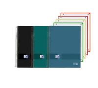 Oxford & You Lot de 3 cahiers A5+ Europeanbook, quadrillé 5 x 5, couverture extra rigide, spirale, 4 bandes de couleur, 120 feuilles, couleurs noir, bleu et vert