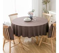 oxiang Couleur Unie en Coton Et Lin Nappe Ronde Anti Taches Table À Manger Nappes,160cm,Brun