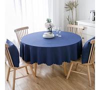 oxiang Couleur Unie en Coton Et Lin Nappe Ronde Anti Taches Table À Manger Nappes,240cm,Bleu