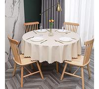 oxiang Nappe Ronde PVC Anti Taches éTanche Table à Manger Nappes Beige Rayé-160cm