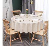 oxiang Nappe Ronde PVC Anti Taches éTanche Table à Manger Nappes Fleurs Beige-140cm