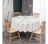 oxiang Nappe Ronde PVC Anti Taches éTanche Table à Manger Nappes Fleurs Blanches-200cm