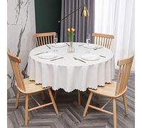 oxiang Nappe Ronde PVC Anti Taches éTanche Table à Manger Nappes Rayé Blanc-160cm